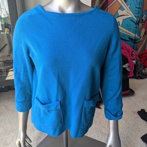 Womens Ann Taylor Loft Blue Sweater Sz S Small Pockets Long Sleeve Teal